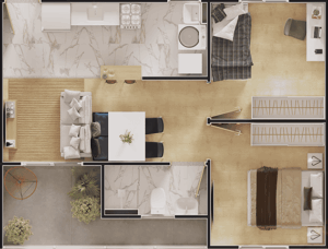 Planta Garden 1 com Quintal Privativo - aptos do térreo 49,61m²