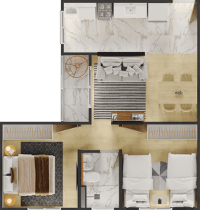 Planta Padrão com sacada – 44,77m²